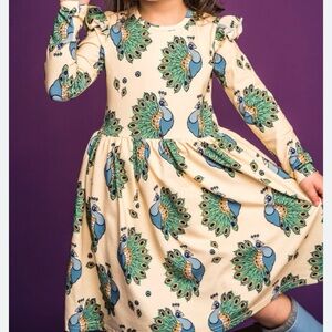 Mullido Peacock Print Kids Dress Sz 110/116cm